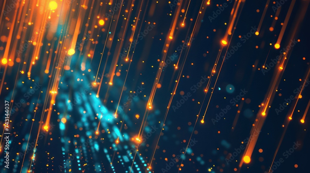 Aufkleber digital blue background with glowing orange thin lines created with generative ai