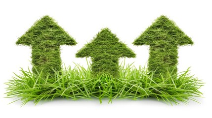 Eco friendly green grass arrows  sustainable development, positive environmental growth trends.