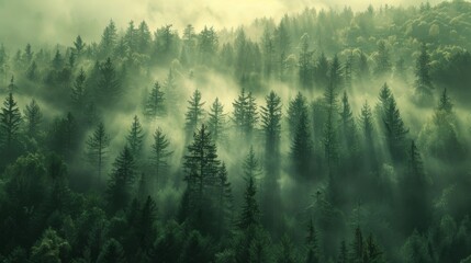 Foggy forest, drone shot