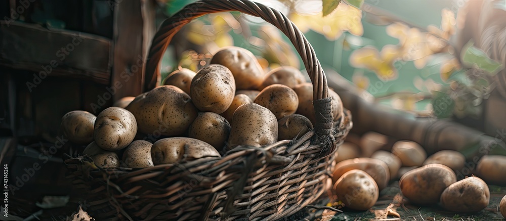 Poster a basket filled with assorted mushrooms, including shiitake and button mushrooms, is placed on a woo