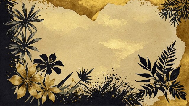 grunge tropical golden, floral background with space for text