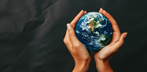 Hands of a woman holding the planet Earth - Save the planet concept - obrazy, fototapety, plakaty