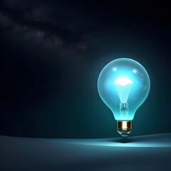 Glowing glass light bulb on dark blue background, 3D rendering