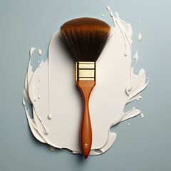 Paint brush with white paint splash on blue background. 3d rendering