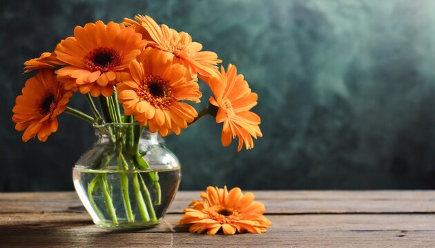 orange flower in vase hd 8k wallpaper stock photographic image