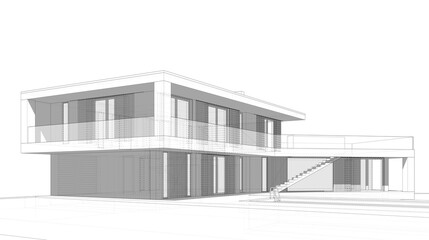 architectural drawings of a house 3d illustration
