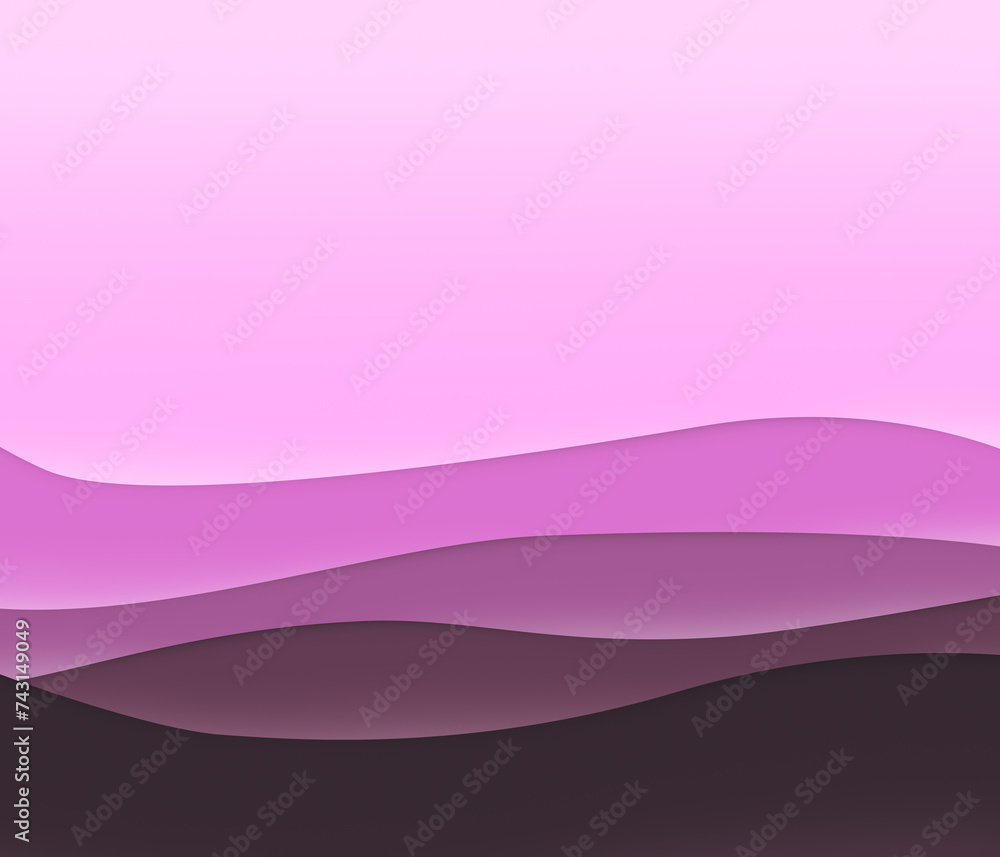 Poster pink, purple and magenta layered wavy lines with shadows. high resolution full frame abstract backgr