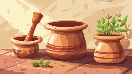 Organic pottery mortar cartoon vector illustration