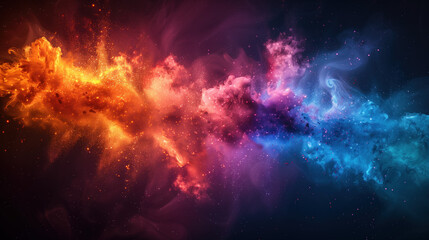 Naklejka premium Abstract background reminiscent of a cosmic nebula with bright color shades. Explosion of colors on a black background