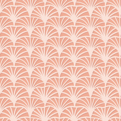 linear botanical art deco style beige peach monochrome seamless pattern 