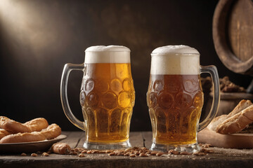 Golden craft beer in glasses