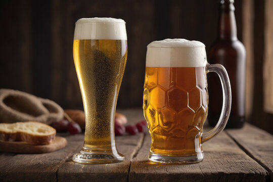 Golden craft beer in glasses