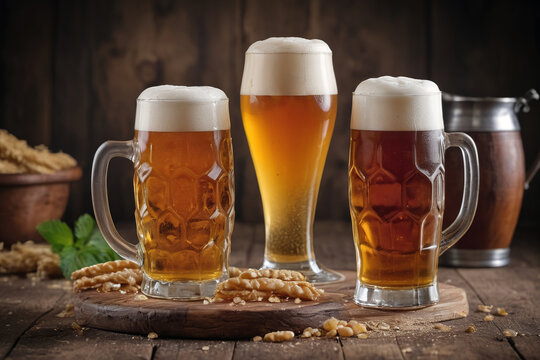 Golden craft beer in glasses