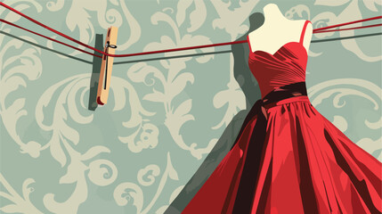 Redwine lady dress in clothespin cartoon vector i - obrazy, fototapety, plakaty