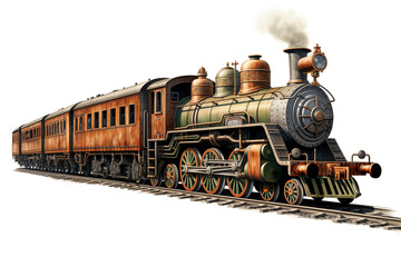 Obraz premium Vintage train with steam engine isolated on white, illustration generated by AI 