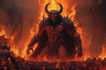 Raging devil in fire of hell - 743154035