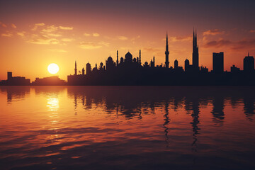 Naklejka premium Silhouette of arabic city at sunset