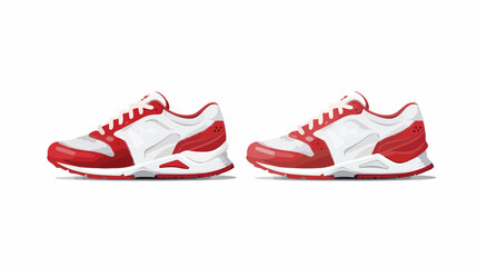 Red and white gym sneakers on side and front view