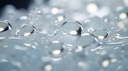 Close-up of white transparent drops liquid bubbles