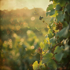 Sunset Glow Over Lush Wine Vineyard