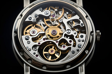 Obraz premium clockwork, mechanism of a clock, working clock mechanism, technology, mechanism of a clock with gears and saphires