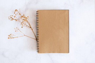 Blank Brown Notebook With Aesthetic Dried Flowers