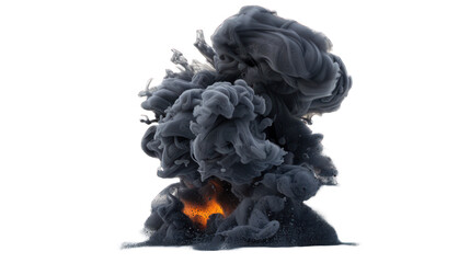 Black paint splash explosion smoke cloud isolated on transparent background