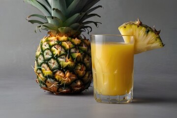 Pineapple juice in a glass on a gray background