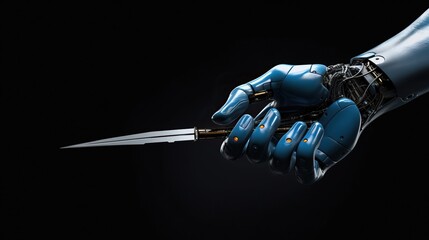 Robot hand holding a surgeon's scalpel.


