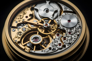 clockwork, mechanism of a clock, working clock mechanism, technology, mechanism of a clock with gears and saphires