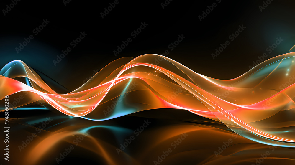 Poster ethereal light wave abstract. this captivating image features undulating waves of light in warm tone