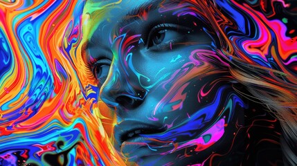 Human face made in vibrant  liquid colors