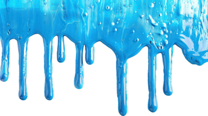 Blue dripping paint isolated on transparent background