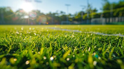 green grass in a football stadium with a sunny day generative ai