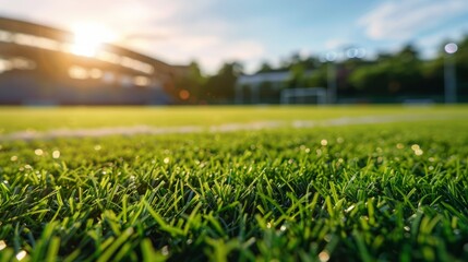 green grass in a football stadium with a sunny day generative ai