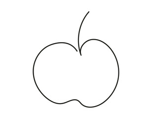 Continuous one line drawing of an apple. Whole fruit. Healthy dessert. Line art. Isolated on white background. Design element for print, greeting, postcard, scrapbooking, coloring book.