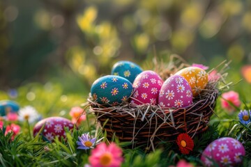 Easter eggs on a background of spring nature