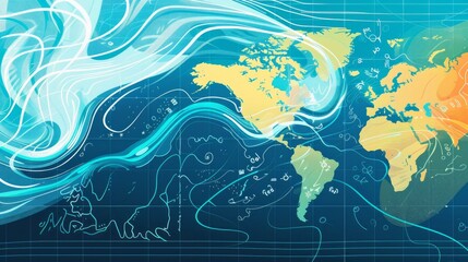 Editable vector illustration of a standard weather map displaying isobars and weather fronts - obrazy, fototapety, plakaty