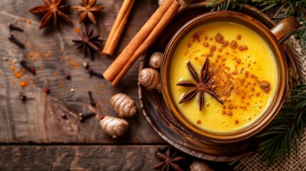 Turmeric golden milk, a nourishing beverage known for its immune-boosting properties