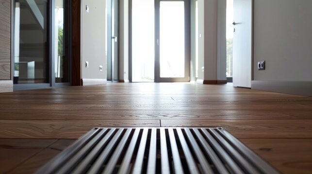 A ventilation system integrated into hardwood flooring, featuring a heating grid
