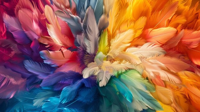 vibrant colored feathers generative ai