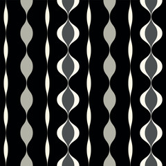 Retro geometric 70s cream and black vertical waves mid century seamless pattern
