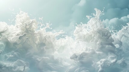 Abstract background with white foam flying in air in light place - obrazy, fototapety, plakaty