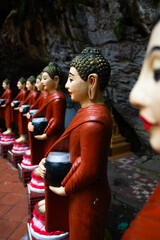 Statues of monks at Phnom Sampow in Battambang province, Cambodia.