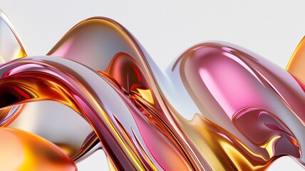 Abstract Liquid Metal Waves in Vibrant Pink and Orange Hues