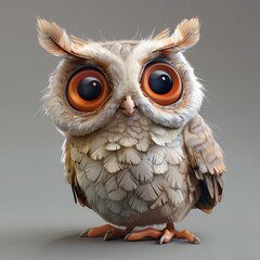 Obraz premium cute cartoon 3d owl isolated on grey background
