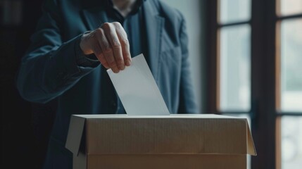 man inserting a paper into a cardboard box generative ai