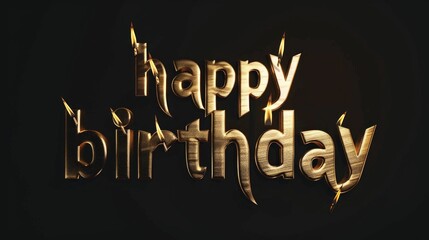 Golden "Happy Birthday" text with sparkles a dark background.