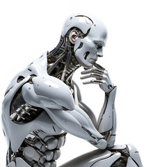 robot, statue, cyborg sitting and thinking as david