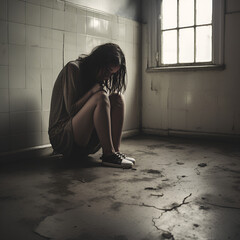 Woman sitting on the ground dark depression